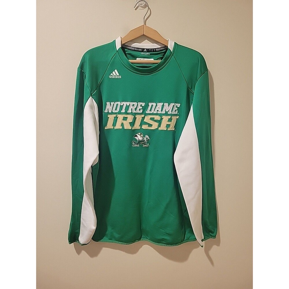 Adidas Notre Dame Fighting Irish Sweatshirt Mens L Green Striped Performance